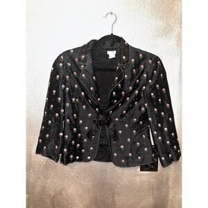 Anthropologie Odille Cottage Core Silk Embroidered Beaded Floral Jacket Blazer